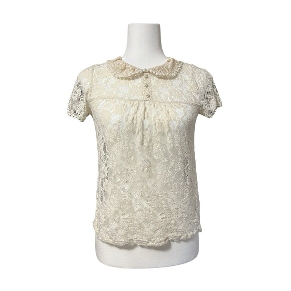 Forever 21 Cream Lace Top Peter Pan Collar S Coquette GUC - Picture 1 of 12